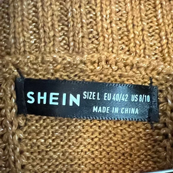 SHEIN Rust Cable Knit‎ Poncho with Fringe - Picture 2 of 8